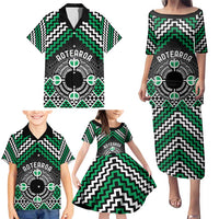 Personalised Aotearoa Niho Taniwha Motif Family Matching Puletasi and Hawaiian Shirt Green Style