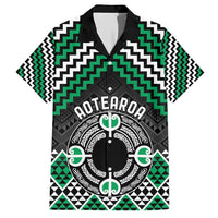 Personalised Aotearoa Niho Taniwha Motif Family Matching Short Sleeve Bodycon Dress and Hawaiian Shirt Green Style