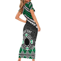 Personalised Aotearoa Niho Taniwha Motif Family Matching Short Sleeve Bodycon Dress and Hawaiian Shirt Green Style