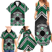 Personalised Aotearoa Niho Taniwha Motif Family Matching Summer Maxi Dress and Hawaiian Shirt Green Style