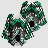 Personalised Aotearoa Niho Taniwha Motif Kimono Sleeve Blouse Green Style - Polynesian Pride