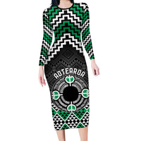 Personalised Aotearoa Niho Taniwha Motif Long Sleeve Bodycon Dress Green Style