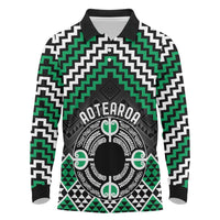 Personalised Aotearoa Niho Taniwha Motif Long Sleeve Polo Shirt Green Style LT9 Green - Polynesian Pride