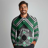 Personalised Aotearoa Niho Taniwha Motif Long Sleeve Polo Shirt Green Style LT9 - Polynesian Pride