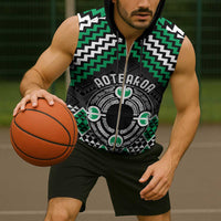 Personalised Aotearoa Niho Taniwha Motif Sleeveless Zip Hoodie Green Style - Polynesian Pride