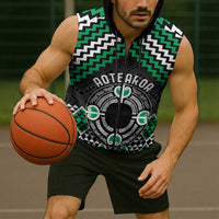 Personalised Aotearoa Niho Taniwha Motif Sleeveless Zip Hoodie Green Style LT9 - Polynesian Pride