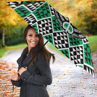 Personalised Aotearoa Niho Taniwha Motif Umbrella Green Style - Polynesian Pride