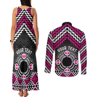 Personalised Aotearoa Niho Taniwha Motif Couples Matching Tank Maxi Dress and Long Sleeve Button Shirt Pink Style