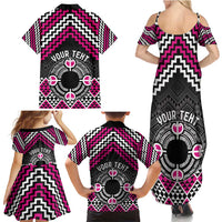 Personalised Aotearoa Niho Taniwha Motif Family Matching Summer Maxi Dress and Hawaiian Shirt Pink Style