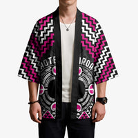 Personalised Aotearoa Niho Taniwha Motif Kimono Pink Style - Polynesian Pride
