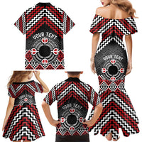 Personalised Aotearoa Niho Taniwha Motif Family Matching Mermaid Dress and Hawaiian Shirt Red Style
