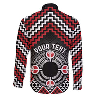 Personalised Aotearoa Niho Taniwha Motif Family Matching Off The Shoulder Long Sleeve Dress and Hawaiian Shirt Red Style