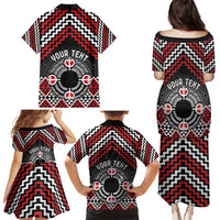 Personalised Aotearoa Niho Taniwha Motif Family Matching Puletasi and Hawaiian Shirt Red Style