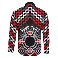 Personalised Aotearoa Niho Taniwha Motif Family Matching Puletasi and Hawaiian Shirt Red Style