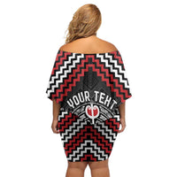 Personalised Aotearoa Niho Taniwha Motif Off Shoulder Short Dress Red Style