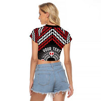Personalised Aotearoa Niho Taniwha Motif Raglan Cropped T Shirt Red Style