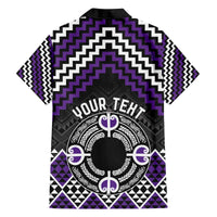 Personalised Aotearoa Niho Taniwha Motif Family Matching Off The Shoulder Long Sleeve Dress and Hawaiian Shirt Violet Style