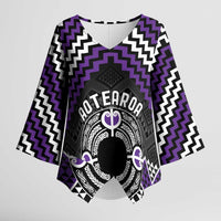 Personalised Aotearoa Niho Taniwha Motif Kimono Sleeve Blouse Violet Style - Polynesian Pride