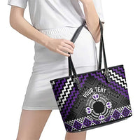 Personalised Aotearoa Niho Taniwha Motif Leather Tote Bag Violet Style