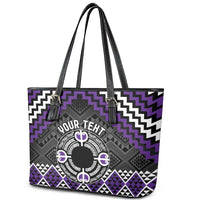 Personalised Aotearoa Niho Taniwha Motif Leather Tote Bag Violet Style