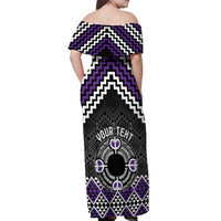 Personalised Aotearoa Niho Taniwha Motif Off Shoulder Maxi Dress Violet Style
