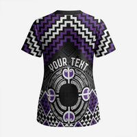 Personalised Aotearoa Niho Taniwha Motif Scrub Top Violet Style - Polynesian Pride