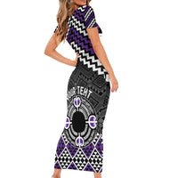 Personalised Aotearoa Niho Taniwha Motif Short Sleeve Bodycon Dress Violet Style