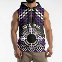 Personalised Aotearoa Niho Taniwha Motif Sleeveless Zip Hoodie Violet Style - Polynesian Pride