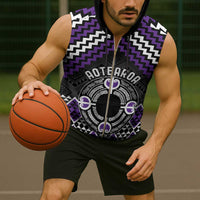 Personalised Aotearoa Niho Taniwha Motif Sleeveless Zip Hoodie Violet Style LT9 - Polynesian Pride