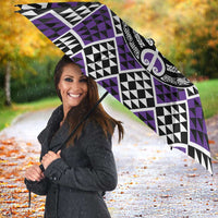 Personalised Aotearoa Niho Taniwha Motif Umbrella Violet Style - Polynesian Pride