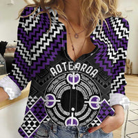 Personalised Aotearoa Niho Taniwha Motif Women Casual Shirt Violet Style LT9 Female Violet - Polynesian Pride
