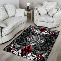 Black Aotearoa Taniko Motif Area Rug Vintage Maori New Zealand Tribal Art Pattern
