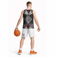 Black Aotearoa Taniko Motif Basketball Jersey Vintage Maori New Zealand Tribal Art Pattern LT9 - Polynesian Pride