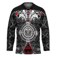 Black Aotearoa Taniko Motif Hockey Jersey Vintage Maori New Zealand Tribal Art Pattern LT9 Unisex Black - Polynesian Pride