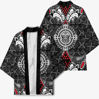 Black Aotearoa Taniko Motif Kimono Vintage Maori New Zealand Tribal Art Pattern - Polynesian Pride