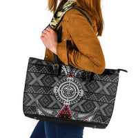 Black Aotearoa Taniko Motif Leather Tote Bag Vintage Maori New Zealand Tribal Art Pattern