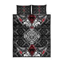 Black Aotearoa Taniko Motif Quilt Bed Set Vintage Maori New Zealand Tribal Art Pattern