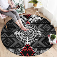 Black Aotearoa Taniko Motif Round Carpet Vintage Maori New Zealand Tribal Art Pattern