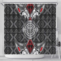 Black Aotearoa Taniko Motif Shower Curtain Vintage Maori New Zealand Tribal Art Pattern