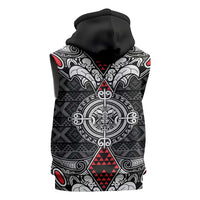 Black Aotearoa Taniko Motif Sleeveless Zip Hoodie Vintage Maori New Zealand Tribal Art Pattern LT9 - Polynesian Pride