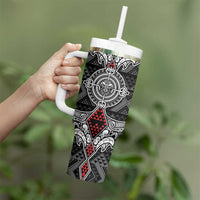Black Aotearoa Taniko Motif Tumbler With Handle Vintage Maori New Zealand Tribal Art Pattern