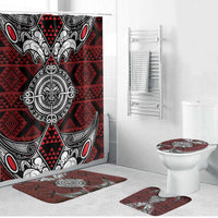 Red Aotearoa Taniko Motif Bathroom Set Vintage Maori New Zealand Tribal Art Pattern - Polynesian Pride