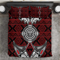 Red Aotearoa Taniko Motif Bedding Set Vintage Maori New Zealand Tribal Art Pattern