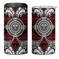 Red Aotearoa Taniko Motif 4 in 1 Can Cooler Tumbler Vintage Maori New Zealand Tribal Art Pattern