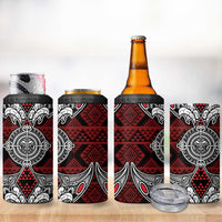 Red Aotearoa Taniko Motif 4 in 1 Can Cooler Tumbler Vintage Maori New Zealand Tribal Art Pattern