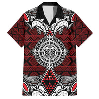 Red Aotearoa Tanilo Motif Family Matching Short Sleeve Bodycon Dress and Hawaiian Shirt Vintage Maori New Zealand Tribal Art Pattern