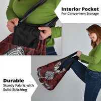 Red Aotearoa Taniko Motif Grocery Bag Vintage Maori New Zealand Tribal Art Pattern