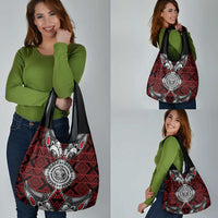 Red Aotearoa Taniko Motif Grocery Bag Vintage Maori New Zealand Tribal Art Pattern