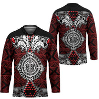 Red Aotearoa Taniko Motif Hockey Jersey Vintage Maori New Zealand Tribal Art Pattern LT9 - Polynesian Pride