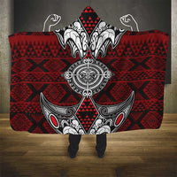 Red Aotearoa Taniko Motif Hooded Blanket Vintage Maori New Zealand Tribal Art Pattern